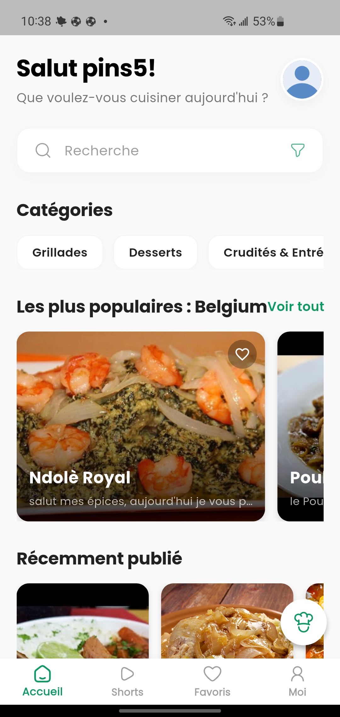 Page d'accueil de l'application Afrik Delices