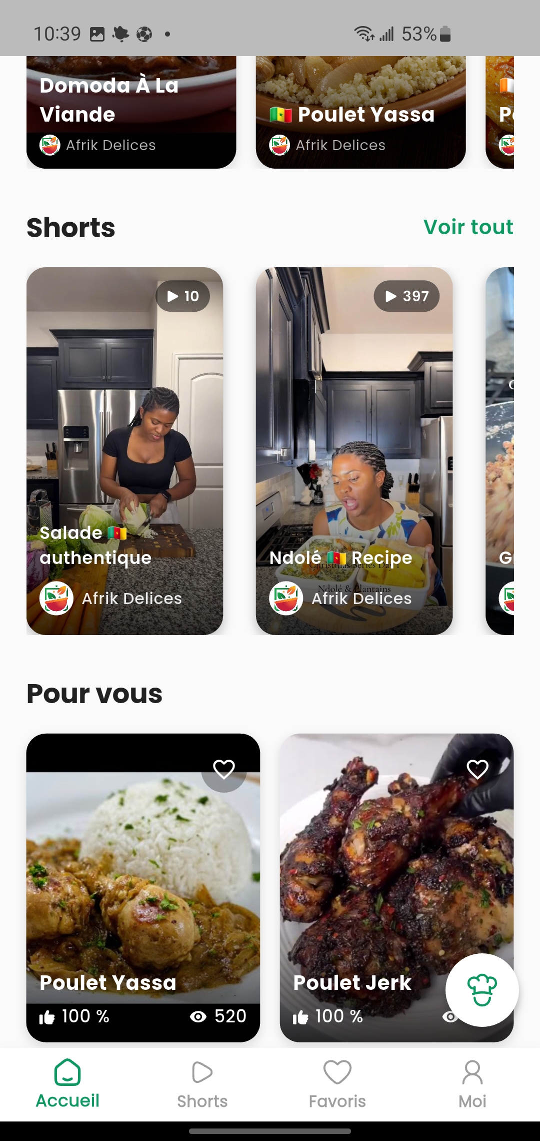 Vue détaillée d'une recette avec liste des ingrédients